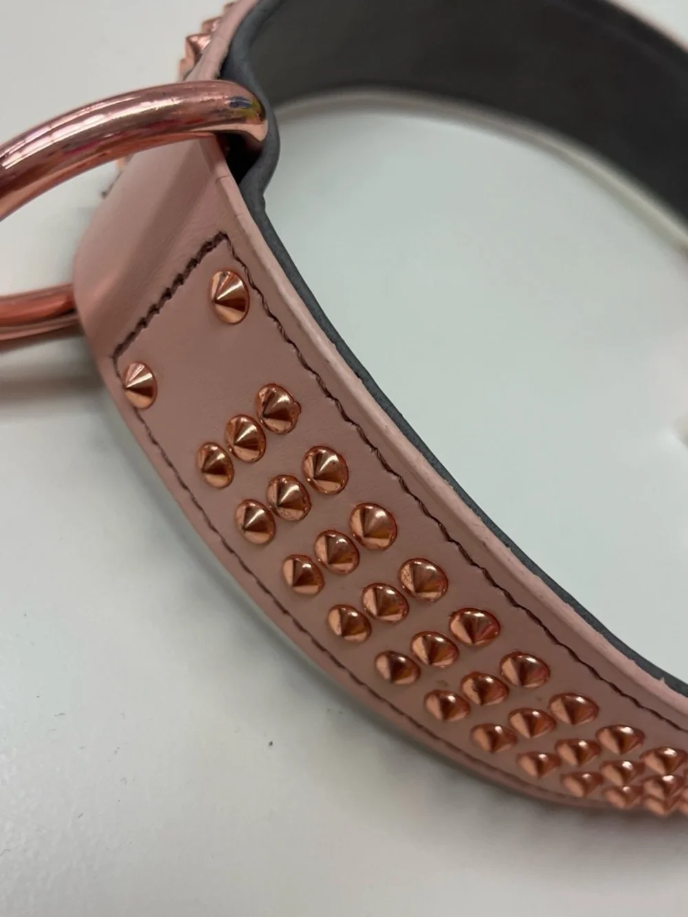 Leather Dog Collar with Rose Gold Studs — Pink